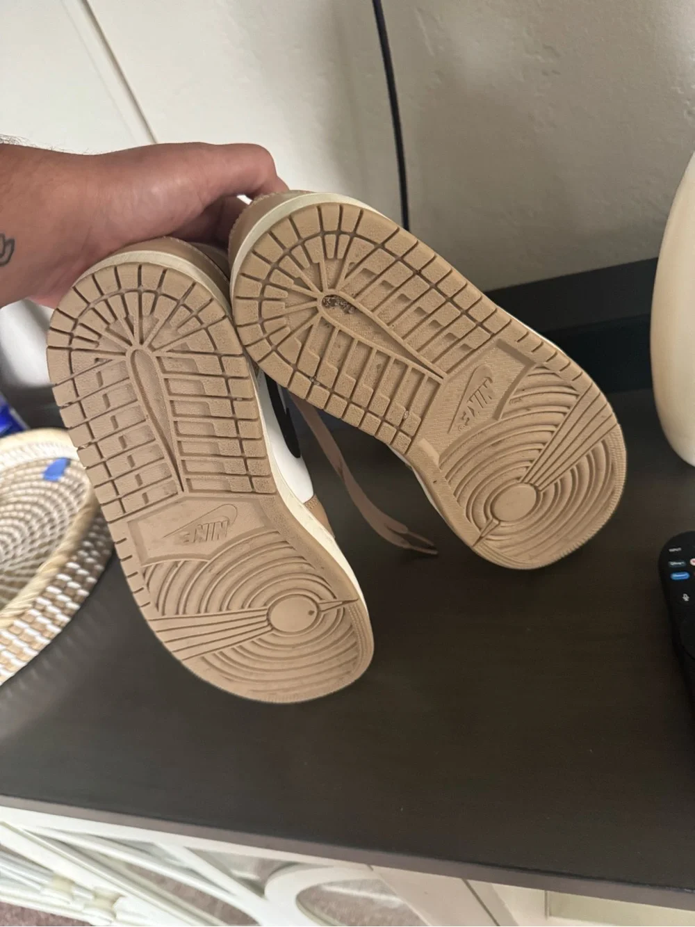 Jordan Mid Sneakers in White, Tan & Black
